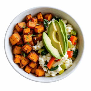 Egg White Veggie Scrambles with Sweet Potato Hash